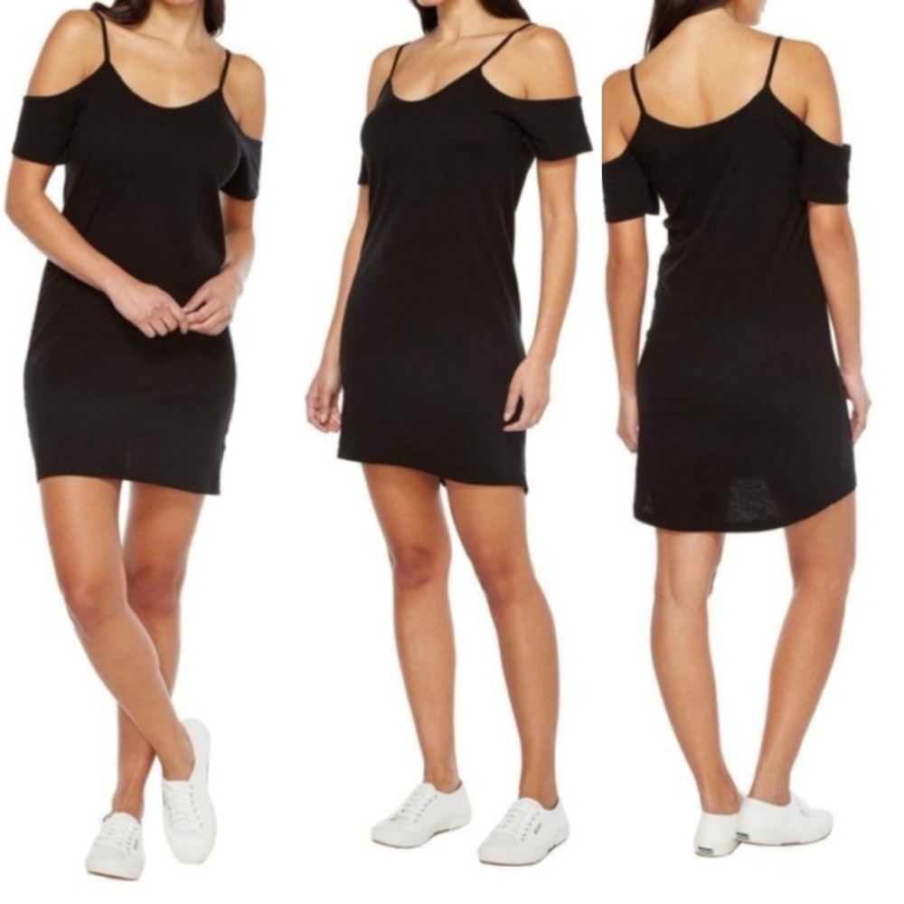 Revolve LNA Off The Shoulder Tee Dress T-shirt Mini Cut out Black Size XS